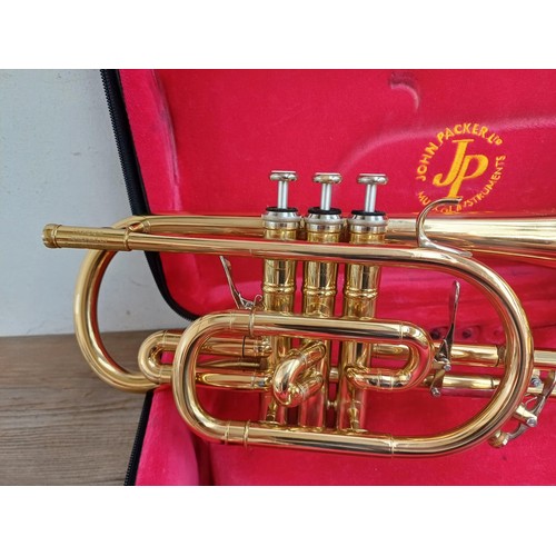 646 - A cased John Packer Ltd JP271SW B♭ Cornet with Denis Wick size 2 silver plated and John Packer mouth... 