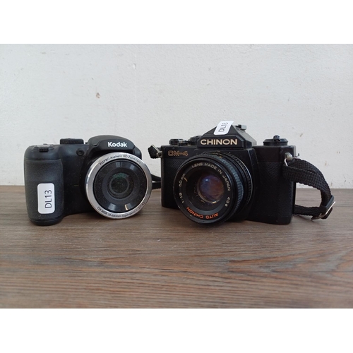 Two cameras, one Chinon CM4 35mm SLR and one Kodak PixPro AZ252 16mp digital bridge camera