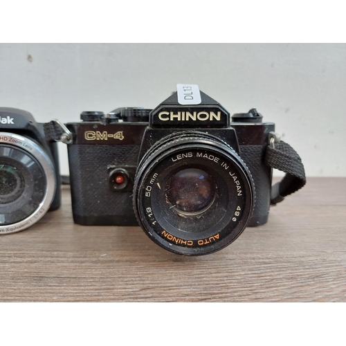 Two cameras, one Chinon CM4 35mm SLR and one Kodak PixPro AZ252 16mp digital bridge camera