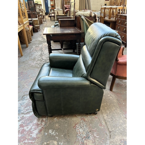 103 - A Sherbourne green leather electric reclining armchair with remote and power supply