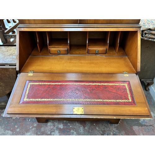 111 - A Georgian style yew wood bureau bookcase - approx. 204cm high x 91cm wide x 47cm deep