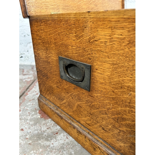 18 - A Victorian oak blanket box with brass handles - approx. 35cm high x 63cm wide x 39cm deep