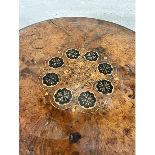 43 - A Victorian inlaid burr walnut tripod occasional table - approx. 70cm high