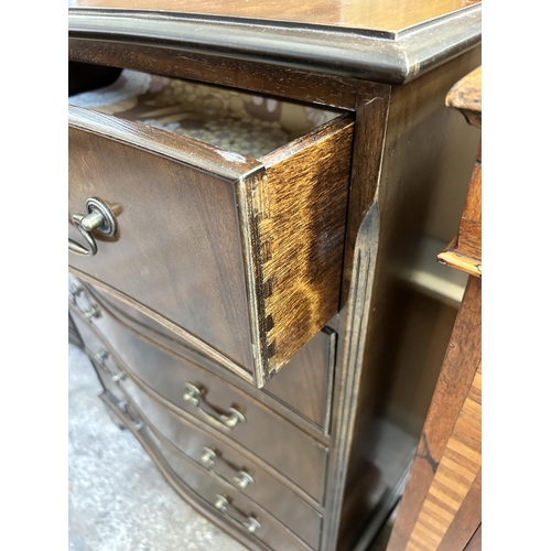 46 - A Georgian style mahogany serpentine chest of drawers on bracket supports - approx. 105cm high x 74c... 