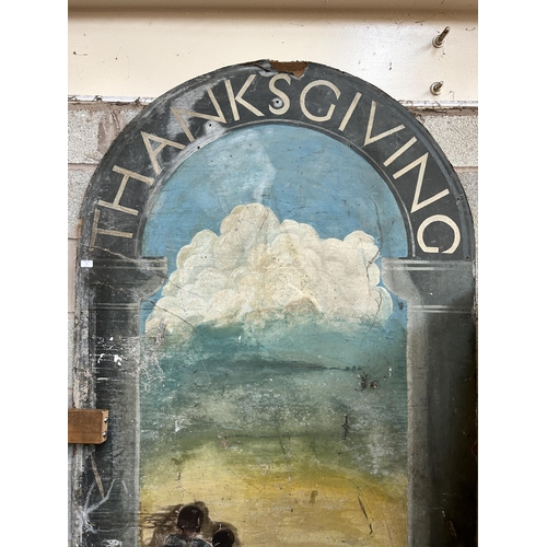 5 - A large Thanks Giving oil on board - approx. 240cm high x 123cm wide