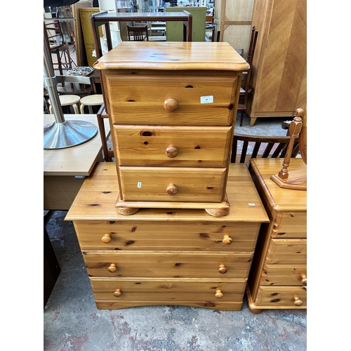 58 - Three pieces of pine bedroom furniture, bedside chest of drawers, chest of drawers and dressing tabl... 