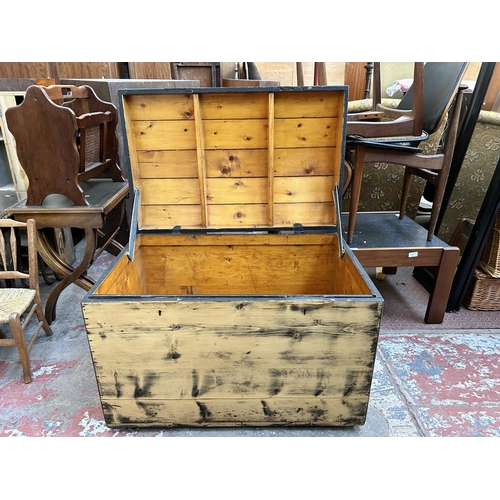 79 - An early 20th century pine dome top blanket box - approx. 60cm high x 84cm wide x 55cm deep