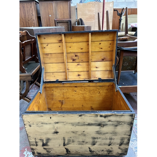 79 - An early 20th century pine dome top blanket box - approx. 60cm high x 84cm wide x 55cm deep