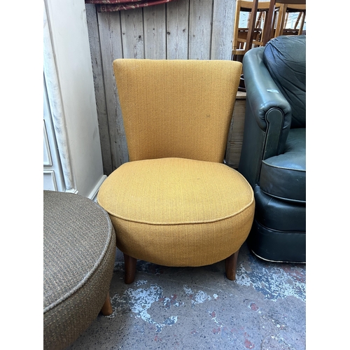 98 - A pair of mid 20th century fabric upholstered and teak bedroom chairs