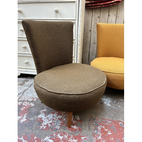 98 - A pair of mid 20th century fabric upholstered and teak bedroom chairs