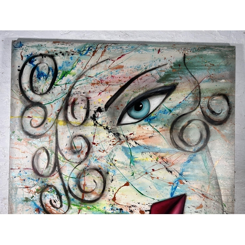 226 - Two Michael Perez unframed abstract oil paintings on canvas - approx. 122cm high x 122cm wide