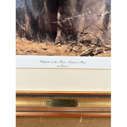 230 - A framed David Shepherd Elephants in the Tsavo National Park pencil signed limited edition 93/185 pr... 