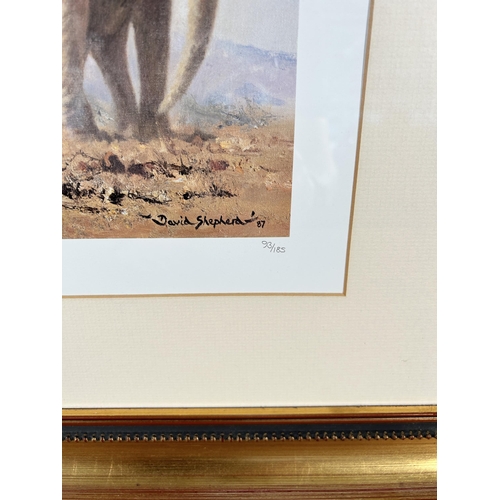 230 - A framed David Shepherd Elephants in the Tsavo National Park pencil signed limited edition 93/185 pr... 