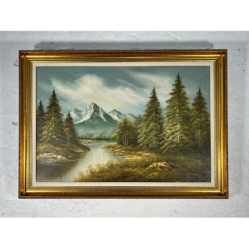 A gilt framed mountain scene oil on canvas, signed Sterns - approx ...