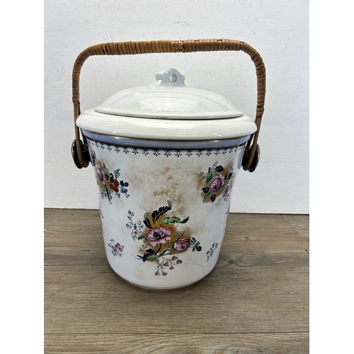 347 - An early 20th century Keeling & Co Ltd Losol Ware chamber pot with wicker handle - approx. 35cm high