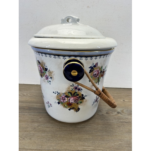 347 - An early 20th century Keeling & Co Ltd Losol Ware chamber pot with wicker handle - approx. 35cm high