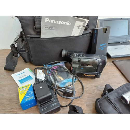 668 - Five items, one cased Samsung GT-N8010 tablet, one Asus TF101 tablet, one cased Panasonic NV-S70B SV... 