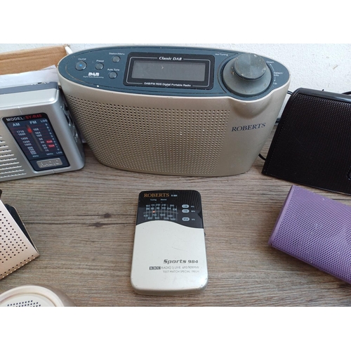 A collection of radios and speakers to include Roberts Classic DAB