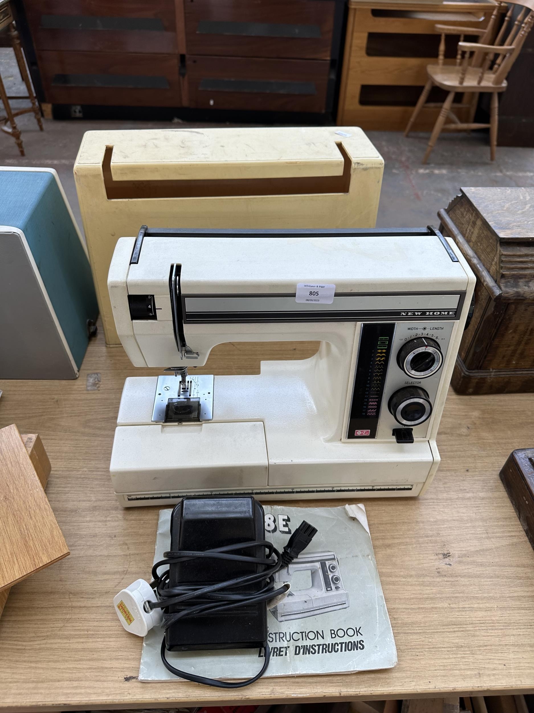 A cased Janome New Home SW2018E electric sewing machine with foot pedal