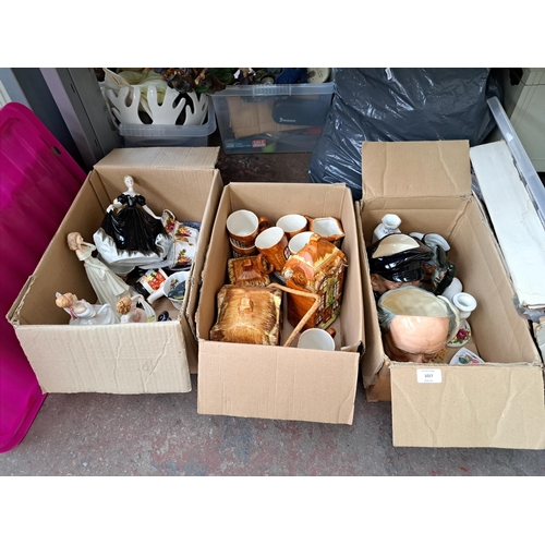 1017 - Three boxes containing ceramics and glassware to include Royal Doulton Lobster Man and William Shake... 