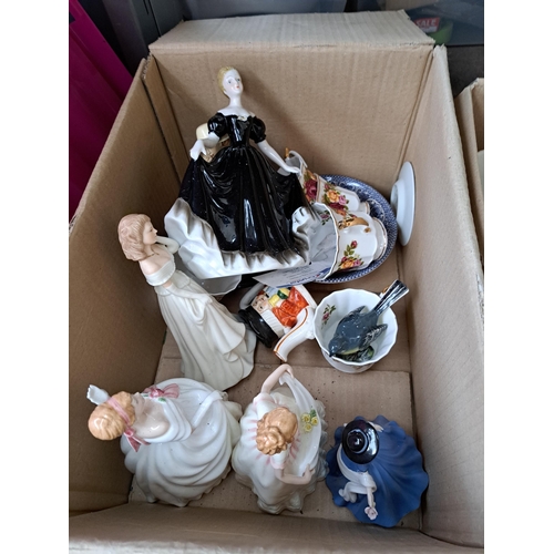 1017 - Three boxes containing ceramics and glassware to include Royal Doulton Lobster Man and William Shake... 