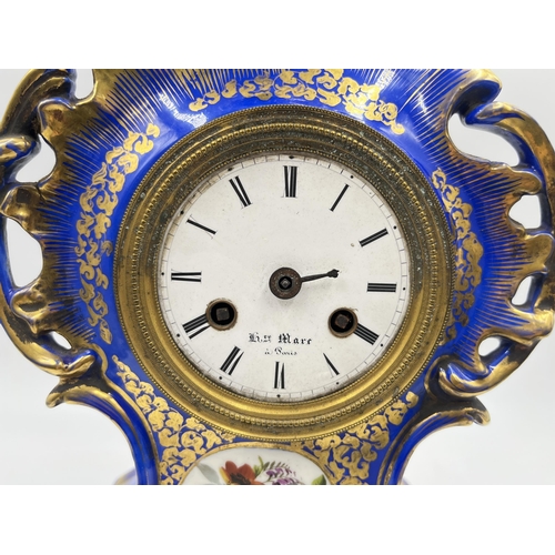 309 - A 19th century Hry Marr of Paris hand painted porcelain mantel clock with white enamel face - approx... 