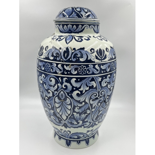 333 - A Villeroy & Boch Mettlach blue and white jar and cover, no. 5461 - approx. 40cm high