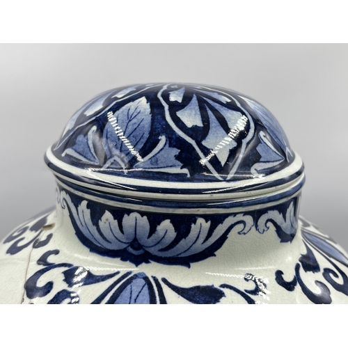 333 - A Villeroy & Boch Mettlach blue and white jar and cover, no. 5461 - approx. 40cm high