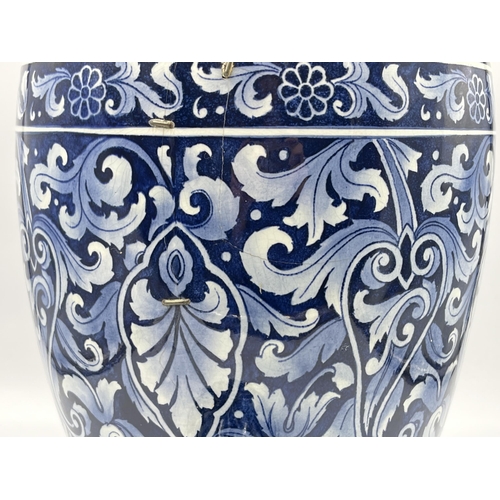 333 - A Villeroy & Boch Mettlach blue and white jar and cover, no. 5461 - approx. 40cm high