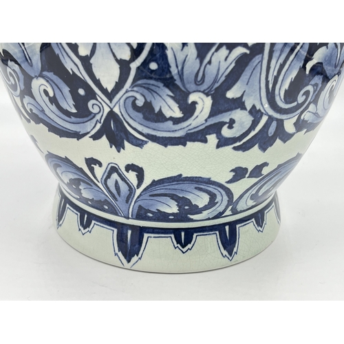 333 - A Villeroy & Boch Mettlach blue and white jar and cover, no. 5461 - approx. 40cm high