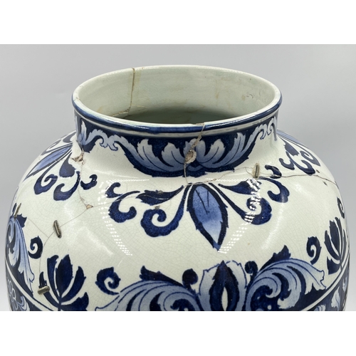 333 - A Villeroy & Boch Mettlach blue and white jar and cover, no. 5461 - approx. 40cm high