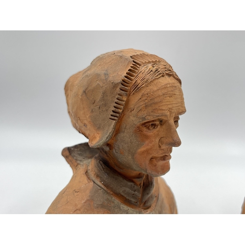 337 - Two Dutch Scheveningen terracotta busts, signed to reverse - approx. 15cm high