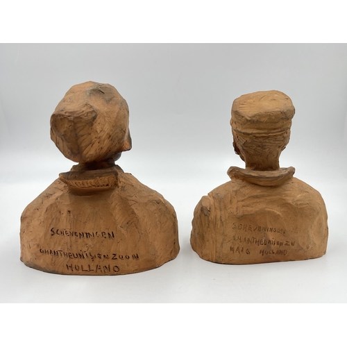 337 - Two Dutch Scheveningen terracotta busts, signed to reverse - approx. 15cm high