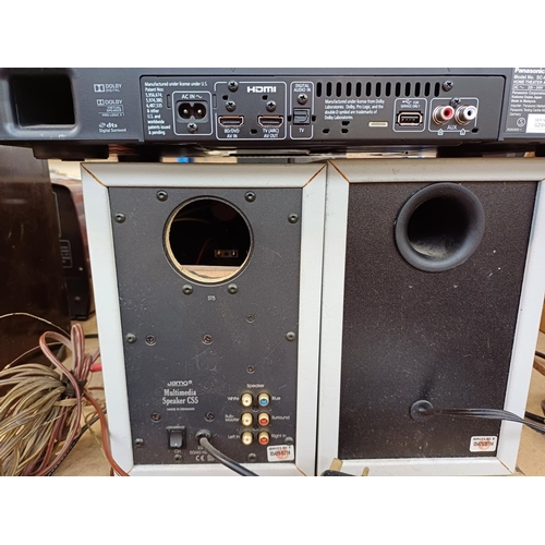 692 - Two items, one Panasonic SC-HTE80 home theatre audio system and one pair of Jamo CS5 active multimed... 