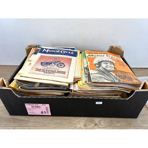 543 - A collection of vintage The Motor Cycle magazines together with postcards and stamps