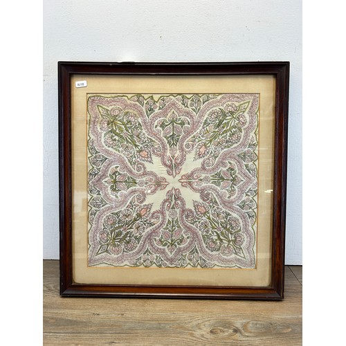 549 - An early 20th century mahogany framed floral embroidery - approx. 52cm high x 51cm wide