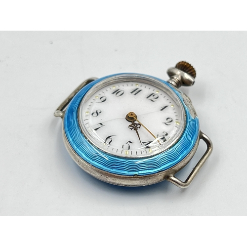 2223 - An Edwardian hallmarked London import silver and blue guilloche enamel Stockwell & Co. lady's pocket... 