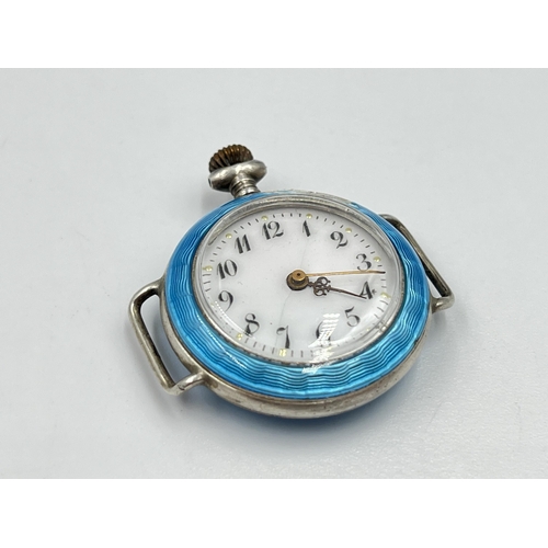 2223 - An Edwardian hallmarked London import silver and blue guilloche enamel Stockwell & Co. lady's pocket... 