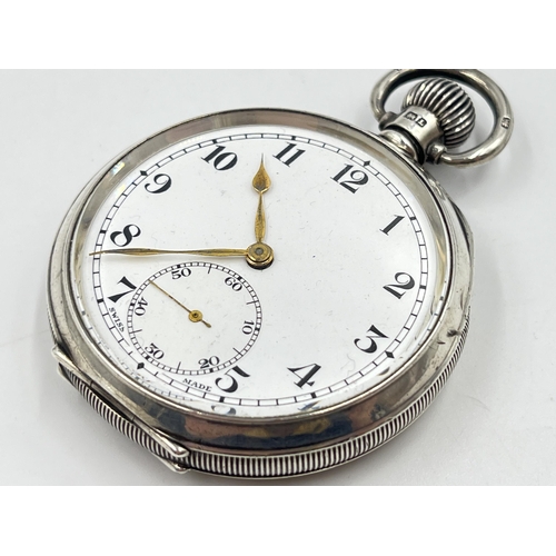 2228 - A George V hallmarked Birmingham silver cased open face hand wind pocket watch, dated 1935