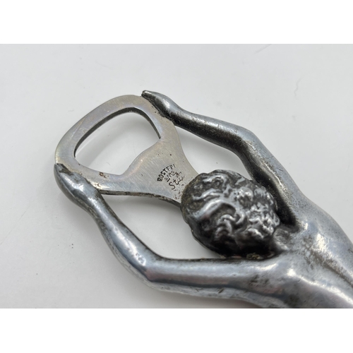 2331 - A mid 20th century Rostfri SMS metal nude lady bottle opener - approx. 21cm long