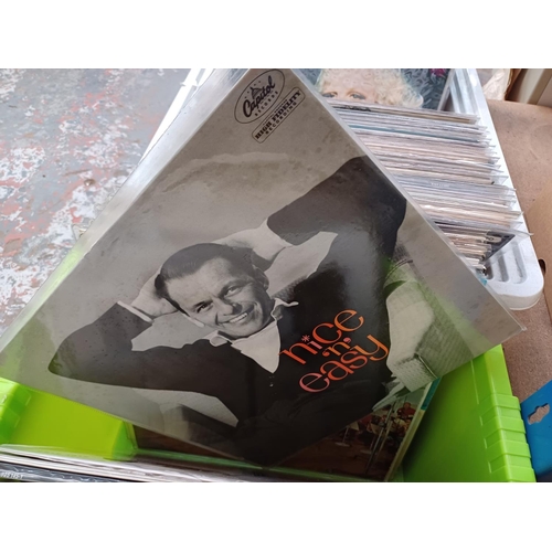 740 - Two boxes containing a collection of LP vinyl records to include approx. thirty-nine Frank Sinatra, ... 