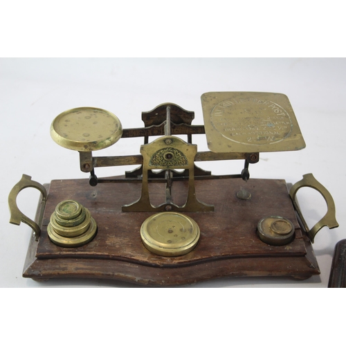 444 - Three vintage postal scales with brass weights to include Inland Letter Post etc.