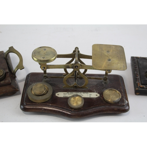 444 - Three vintage postal scales with brass weights to include Inland Letter Post etc.