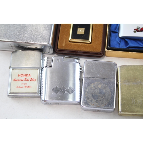 666 - Twelve vintage cigarette lighters to include BMW, Ronson etc.