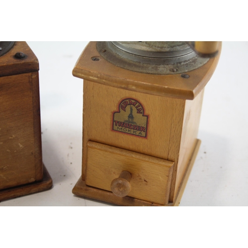 674 - Two vintage Armin Trosser Mokka wooden coffee grinders