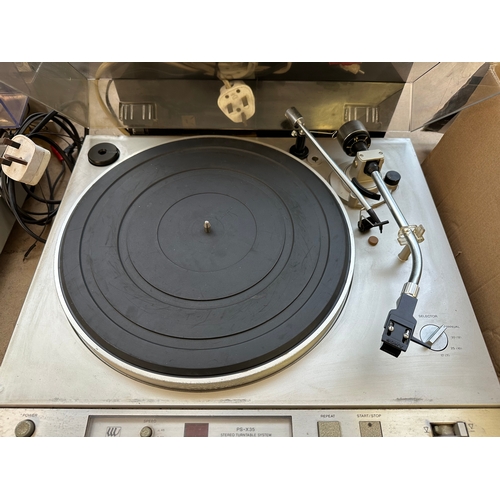 727 - Two items of hi-fi, one Sony PS-X35 direct-drive two-speed turntable fitted with Shure M95ED cartrid... 