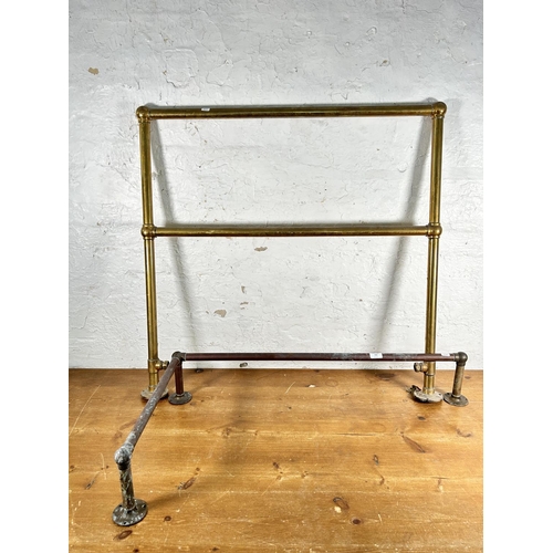 457 - Two 19th century copper and brass towel rails, one heated and one other - heated approx. 94cm high x... 