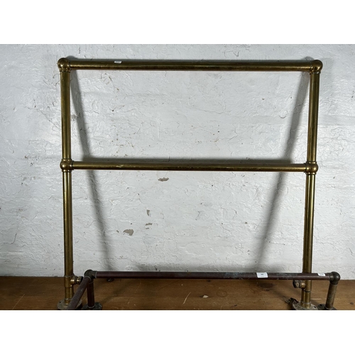 457 - Two 19th century copper and brass towel rails, one heated and one other - heated approx. 94cm high x... 