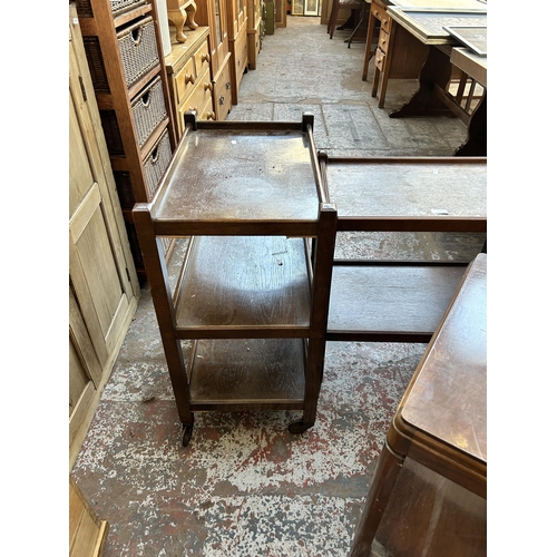 113 - Three tea trolleys, two oak and one Summerlands walnut