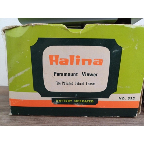 695 - Three items, one boxed Halina Paramount slide viewer, one cased Canon Mega Zoom 105 35mm compact cam... 